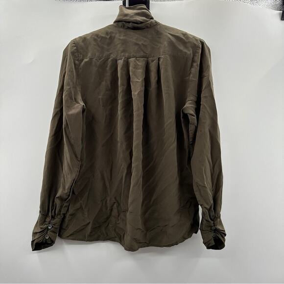 Gitman Bros 100% Silk Olive Green Mock Neck Button Down Shirt Size 4 - Picture 4 of 9